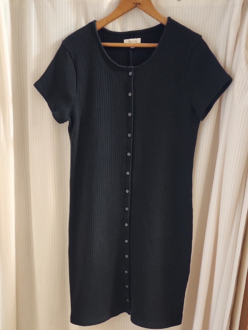 Madewell Black Ribbed Button-Front Midi Dress